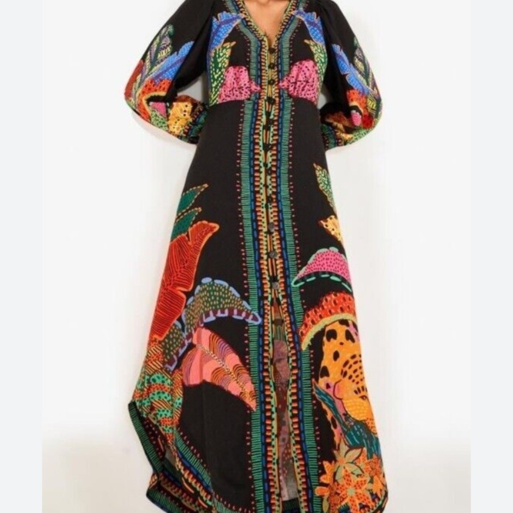 FARM Rio Red and Pink Buttoned Maxi Sundress